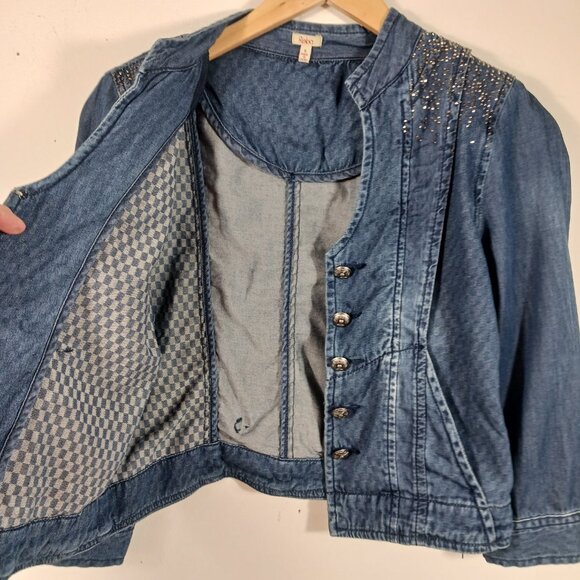 Reba Light Weight 3/4 Sleeve Embellished Denim Jacket Size Small Country Western - Picture 5 of 16